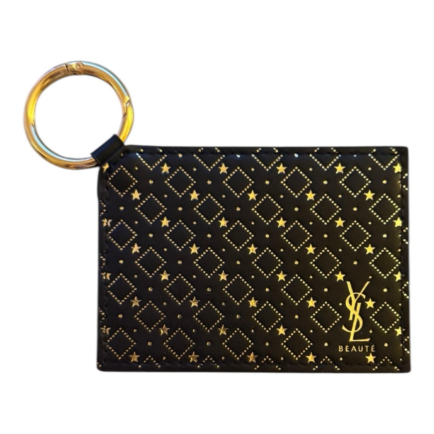 NEW YSL Yves Saint Laurent Beaute Card Mirror w/ Key Ring Black/Gold Novelty GWP
