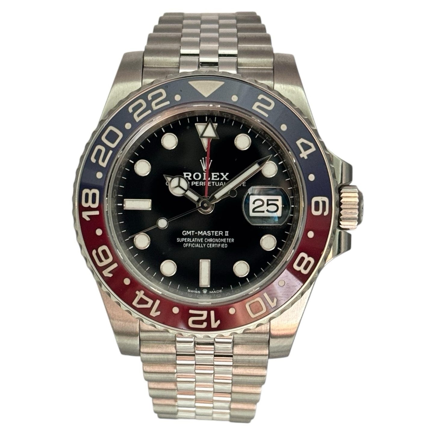 Rolex GMT-Master II 126710BLRO Silver Oyster Bracelet with Red and Blue Bezel