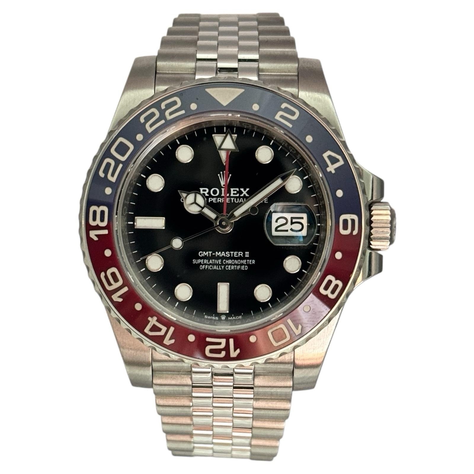 Rolex GMT-Master II 126710BLRO Silver Oyster Bracelet with Red and Blue Bezel