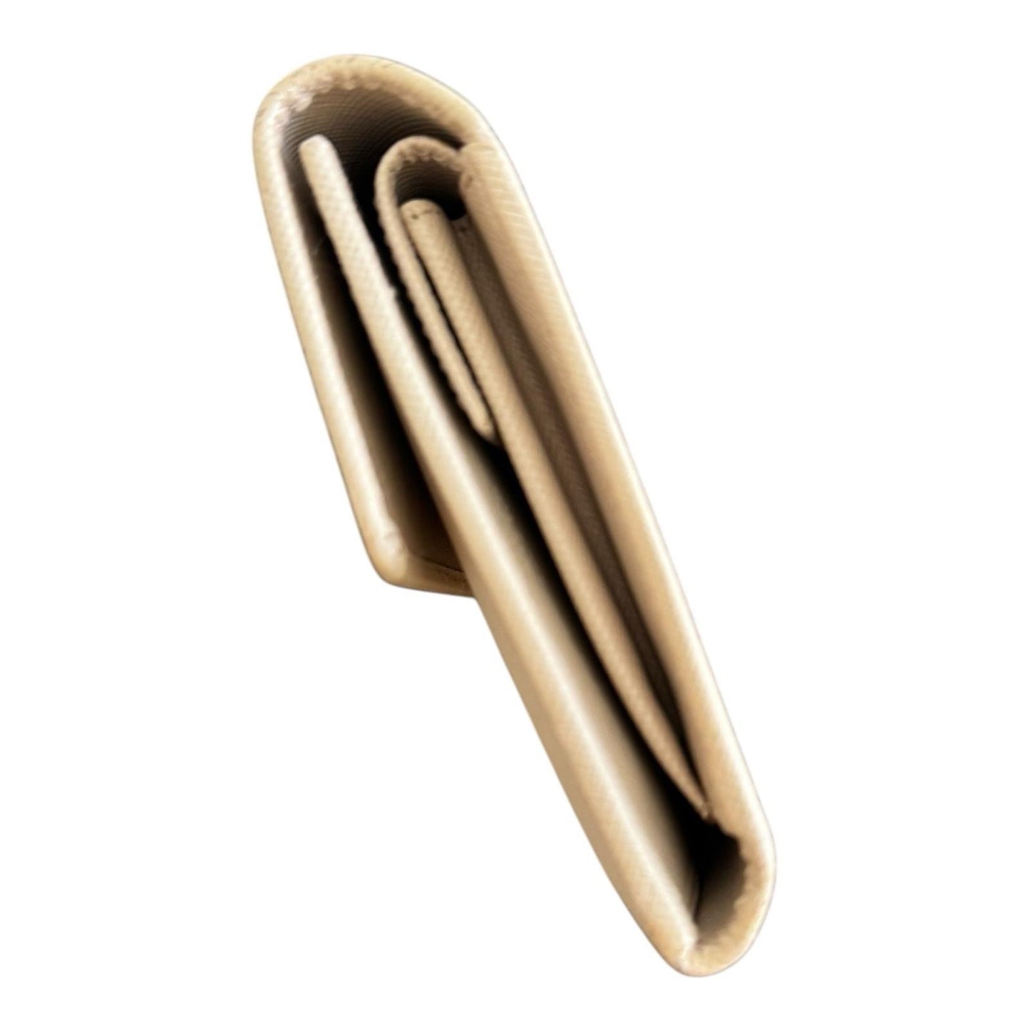 Prada Tri-fold Wallet Saffiano Beige Gold Hardware