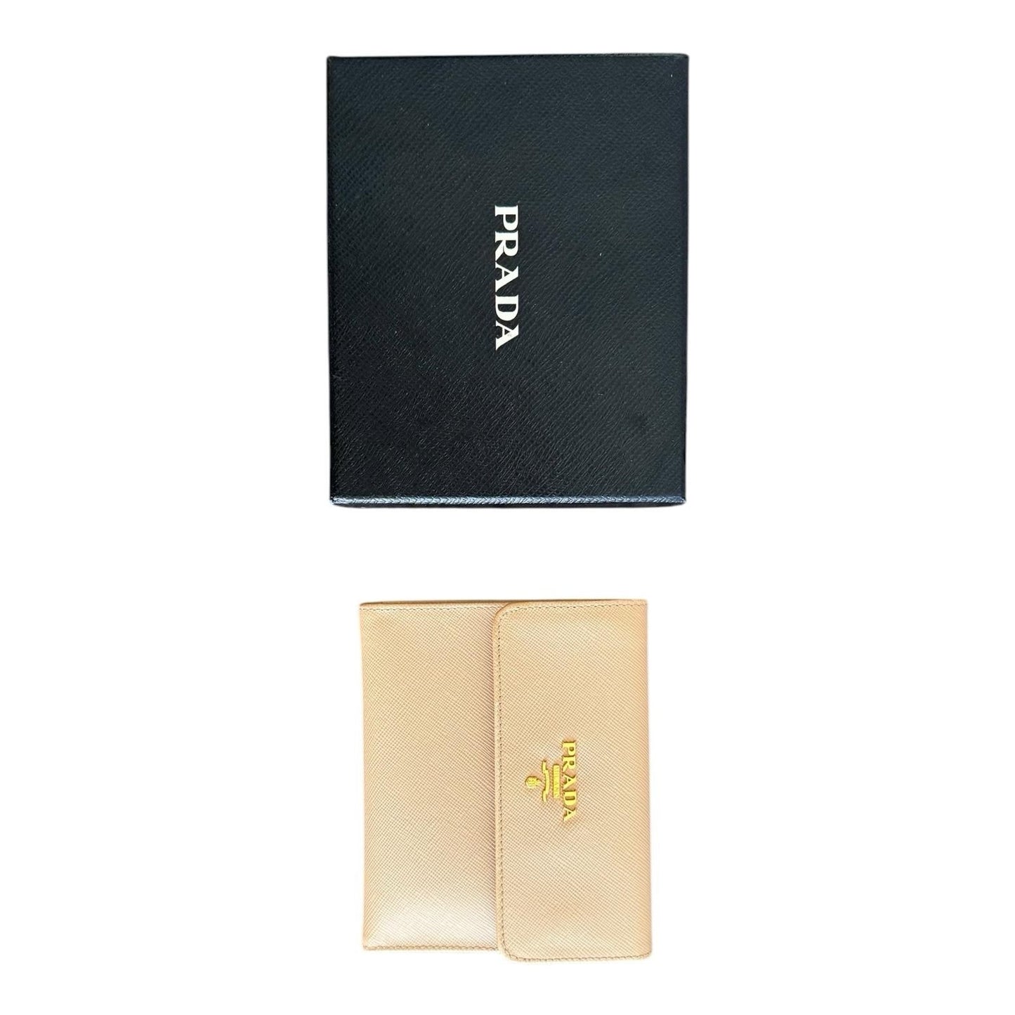 Prada Tri-fold Wallet Saffiano Beige Gold Hardware