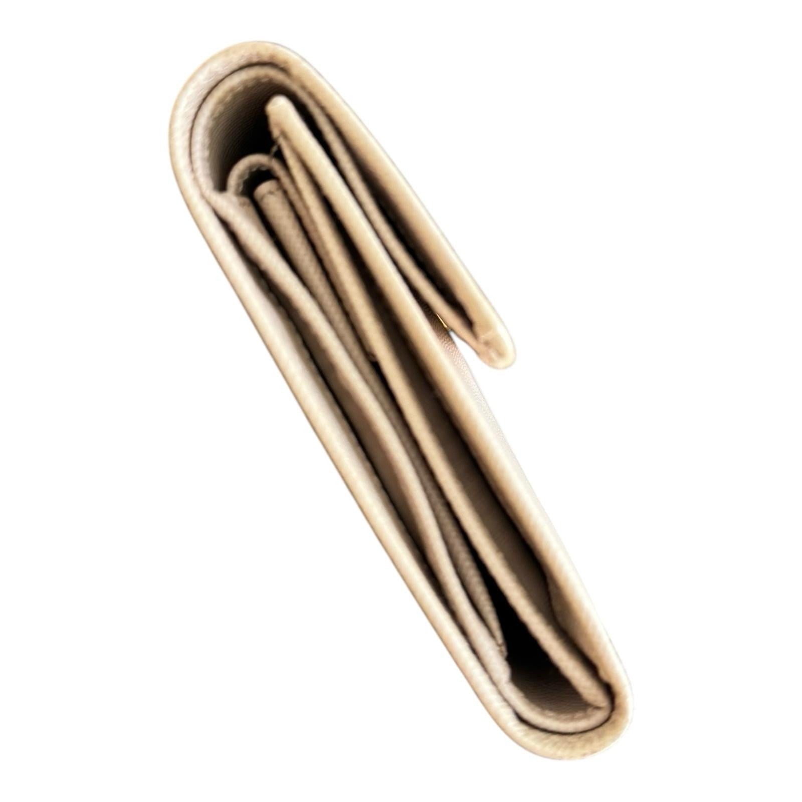 Prada Tri-fold Wallet Saffiano Beige Gold Hardware