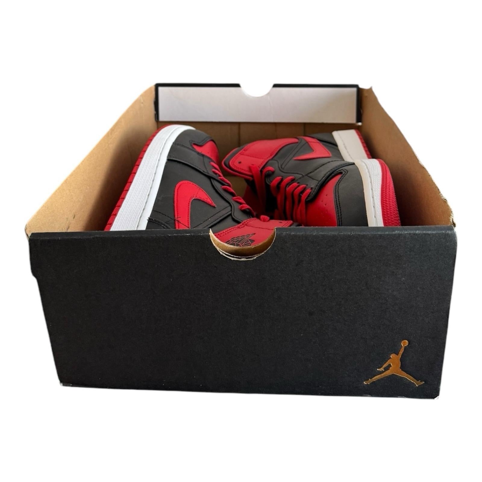 Jordan 1 Mid Black/Fire Red-White size 13